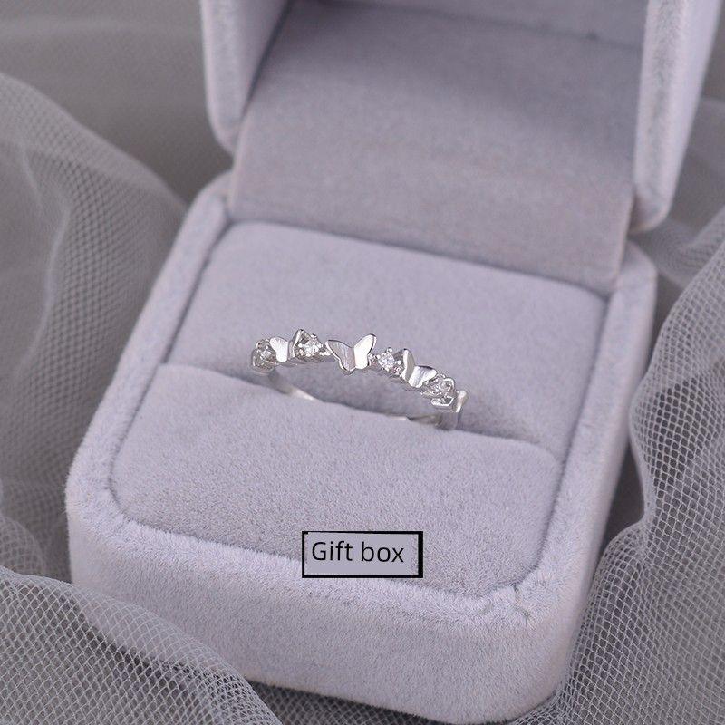 

925 Sterling Silver Butterfly Rhinestone Open Ring Female Special-Interest Design Classy Ring 2025 New Accessories Lettering