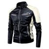 Men's Spring And  Casual Long Sleeve Solid Stand Zipper Leather Jacket Top