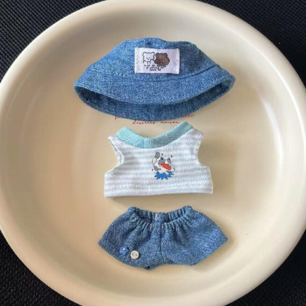 1 set Striped T-shirt 10/20cm Cotton Doll Clothes Cowboy Hat 10cm Doll Clothes  Kids Gift