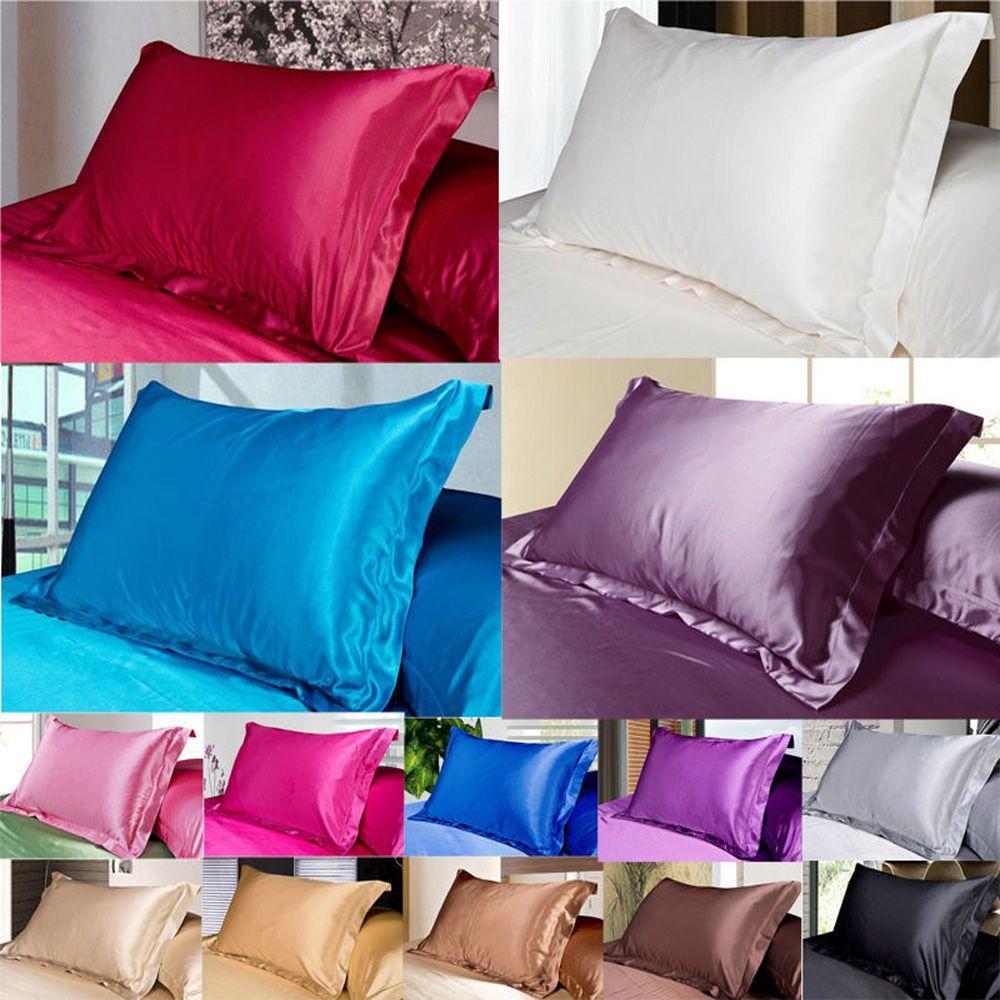 2pcs Silk Pillow case Satin Duvet Cover Silky Fitted Sheet Pillow Cases Cushion~