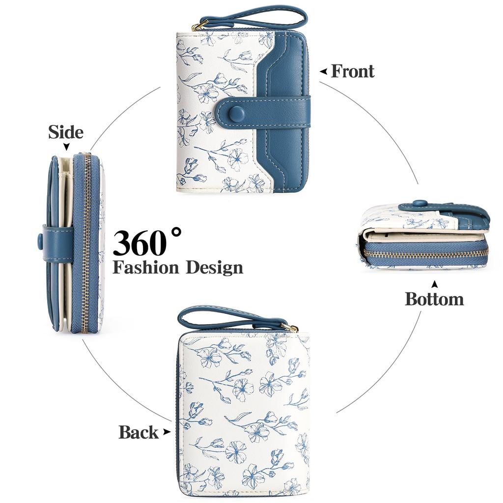 RNIEGA Women's Genuine Leather Wallet, Lightweight, Compact, Coin Purse, Card Slots, Multi-functional, Bifold Wallet with Skimming Protection,