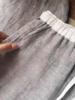CHAO-Level Grey Patchwork Linen Wide-Leg Pants with Elastic Waistband and Drawstring