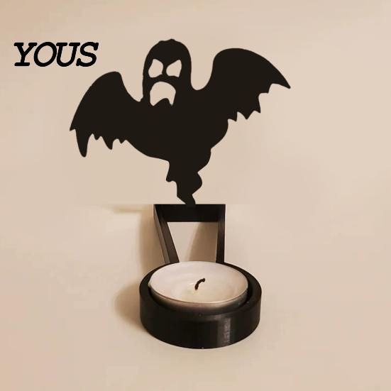 Bat Table Ornament Halloween Shadow Candle Holder, Funny Pumpkin Ghost Reaper Candlestick Decoration, Seasonal Party Supplies Metal Tea Light