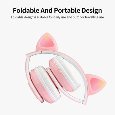 B39 Cute Cat Ear Headset Wireless BT5.0 Foldable Gaming Headphone with Flash RGB Lights Earphone TF