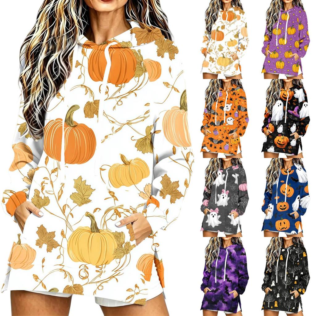 Women's Casual Long Sleeve Halloween Print Hoodie Pullover Top for Fall Festive Wear