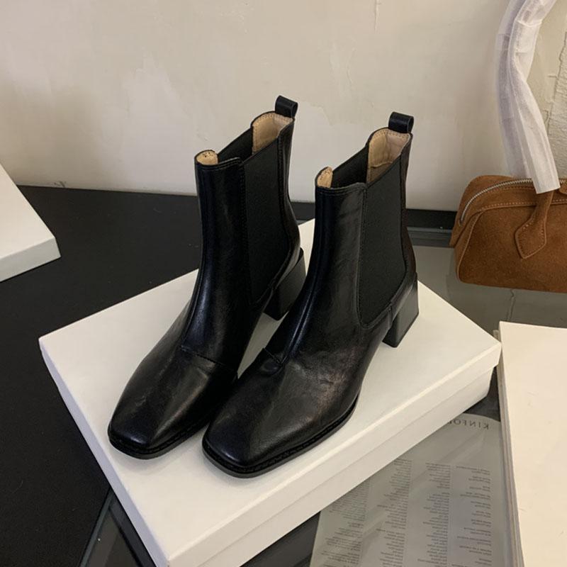 

Модная женская обувь на квадратном каблуке, женские ботильоны челси до щиколотки, обувь слипоны, модные современные женские короткие ботинки, туфли-лодочки 35 чёрный