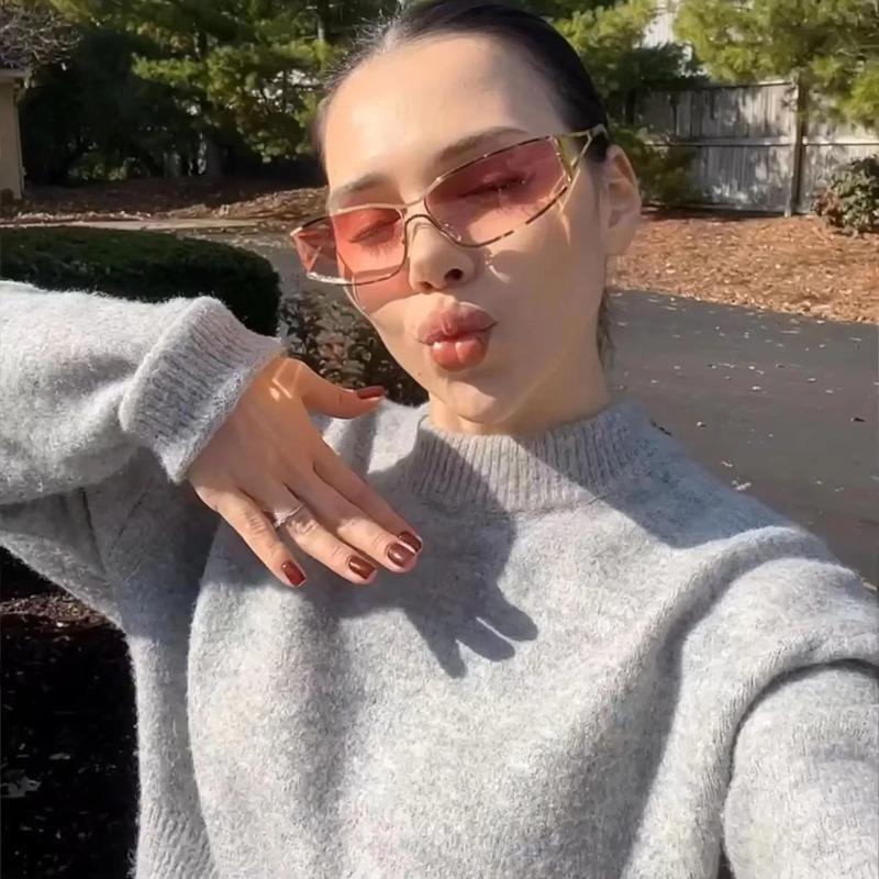 Frameless Punk Goggle Women Sunglasses Elliptical Premium Rimless Sunglasses Y2K Spicy  Girl Ins Same Style Sun Glasses