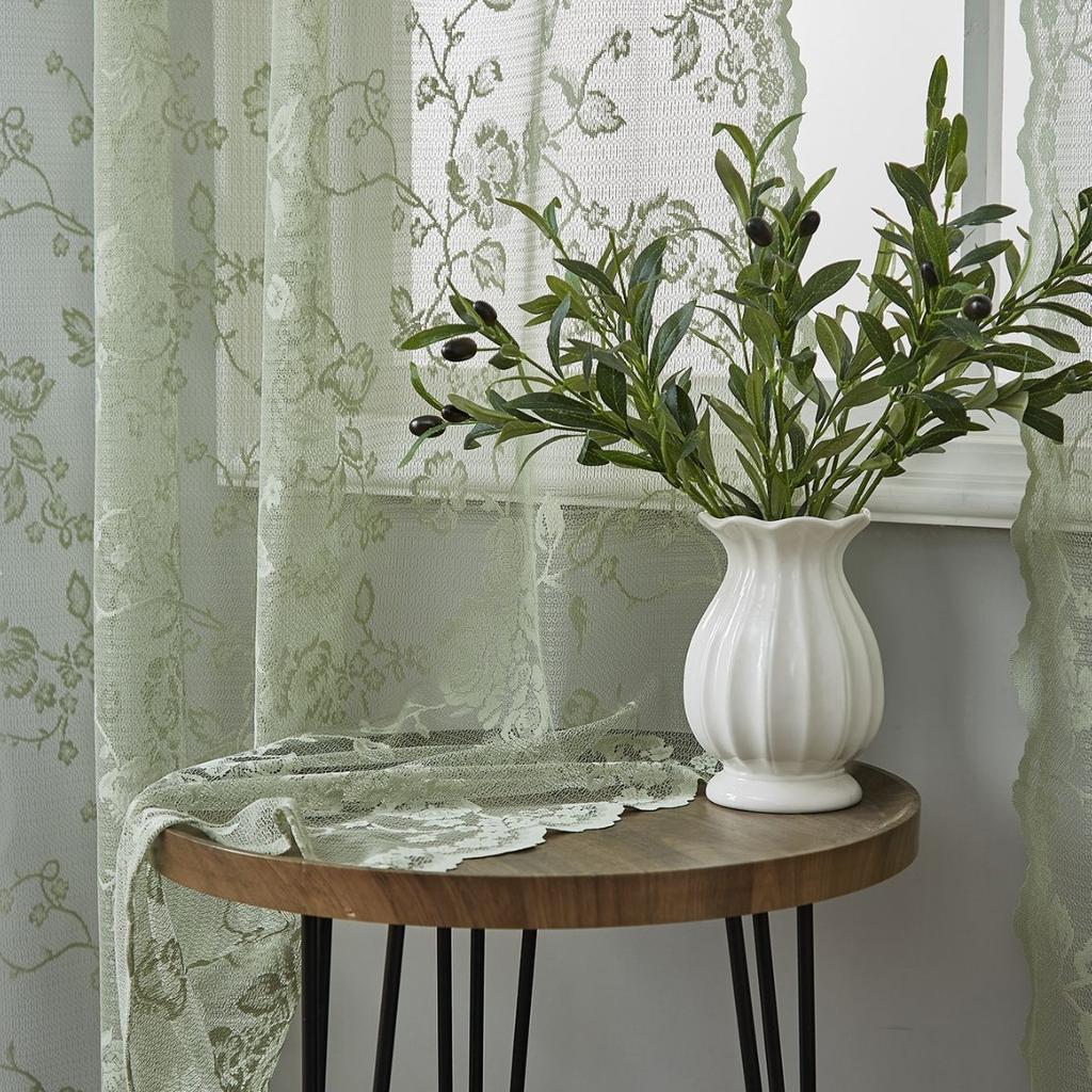 Fransk Stil Gardiner Gröna Genomskinliga Gardiner Vintage Dörrgardiner Ljusfiltrerande Dubbla Lager Spets Genomskinliga Gardiner Sovrum Avdelningsgardiner Buk