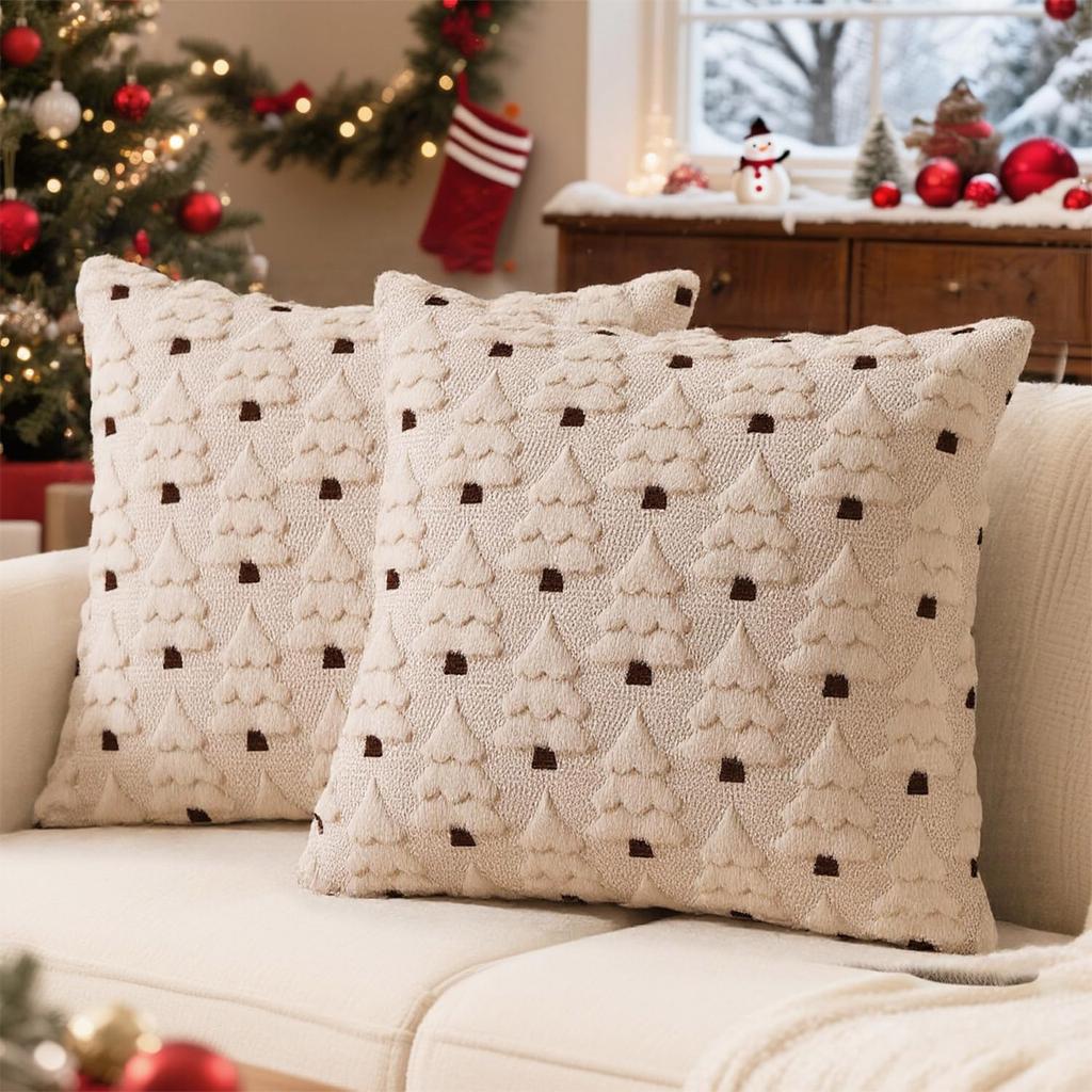 Christmas Lights Embroidered Pillow Case American Retro Living Room Sofa Pillow Cushion Christmas Atmosphere Home Decoration