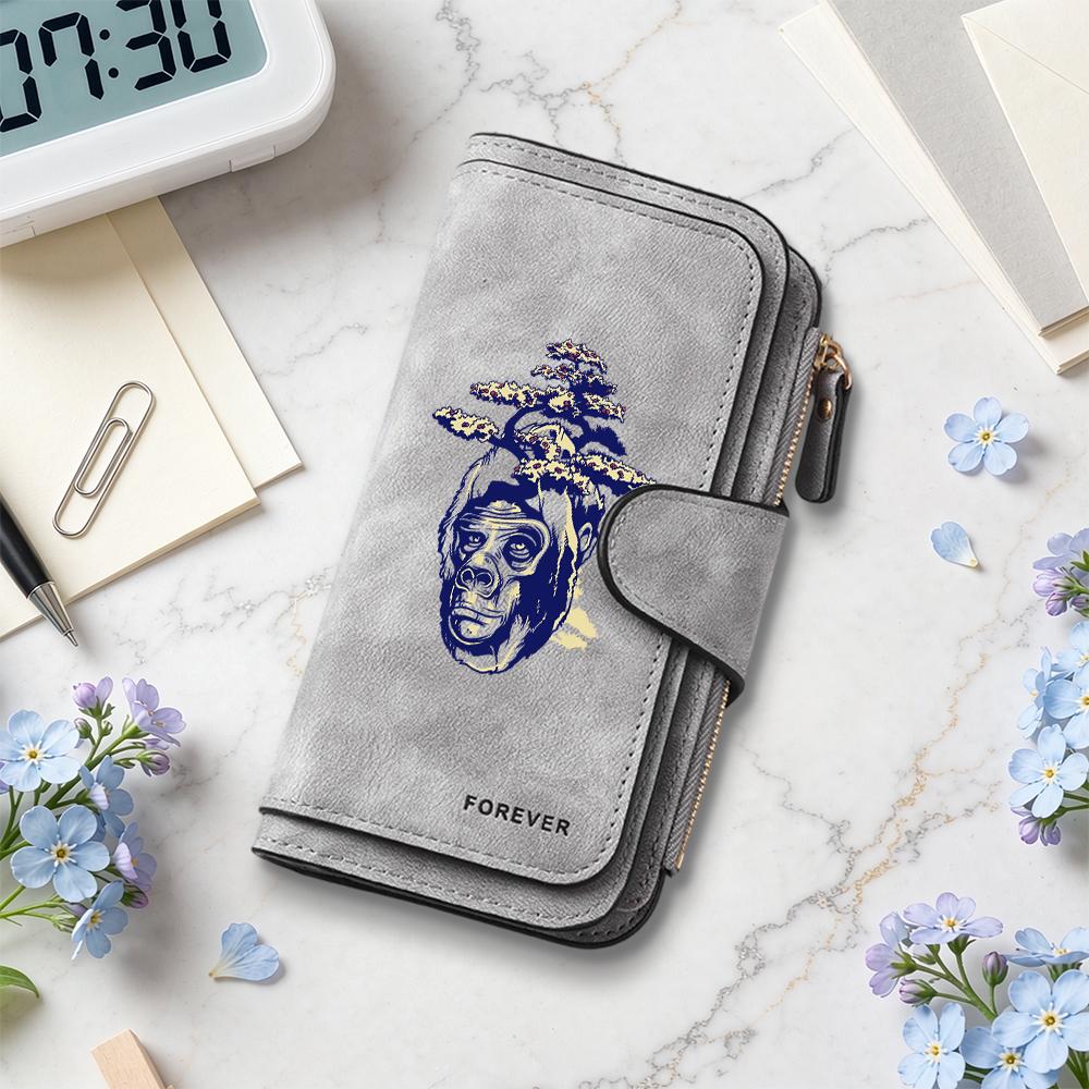 Gorilla Pattern Long Wallet Forever Stylish Large Capacity Multi Card Slot Casual Purse