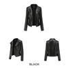 Women Lapel Collar Spring Autumn Solid Color Long Sleeve PU Leather Jacket S-3XL