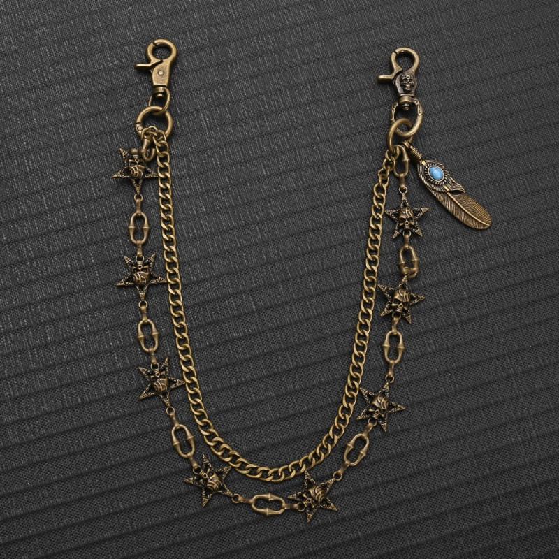 Punk Hip Hop Double Layer Metal Waist Chain With Star Feather Charms Unisex Fashion Belt Accessory