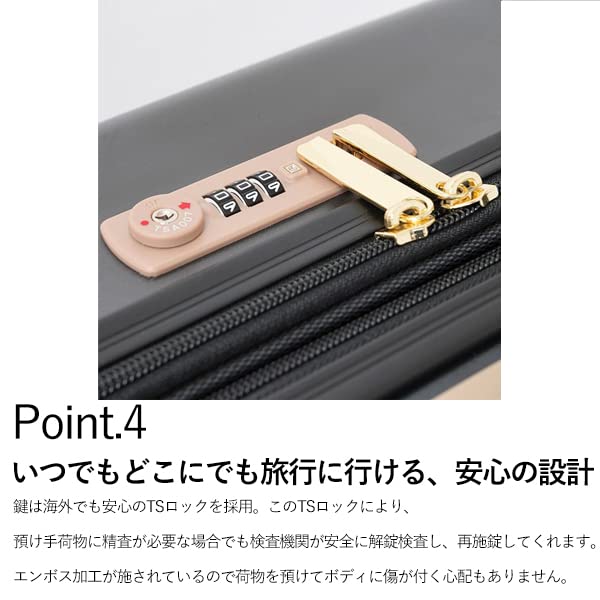 MOZ Suitcase with Expandable Medium Day 8 Quiet TS Embossed 3 Adjustable Light Carry-on Gusset, Size, 5-6 Capacity, 57cm, 56L-65L Capacity, Casters,