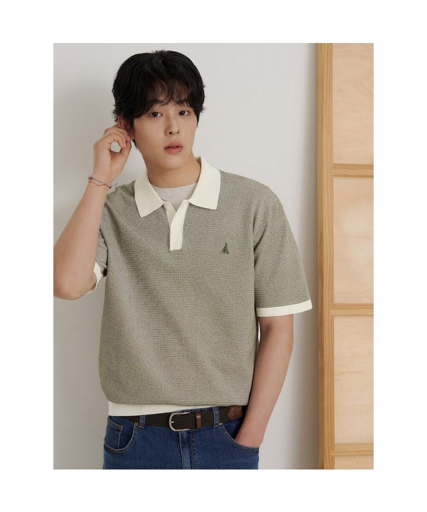 Binpolmen Two-Tone Textured Collar Neck Knit Khaki