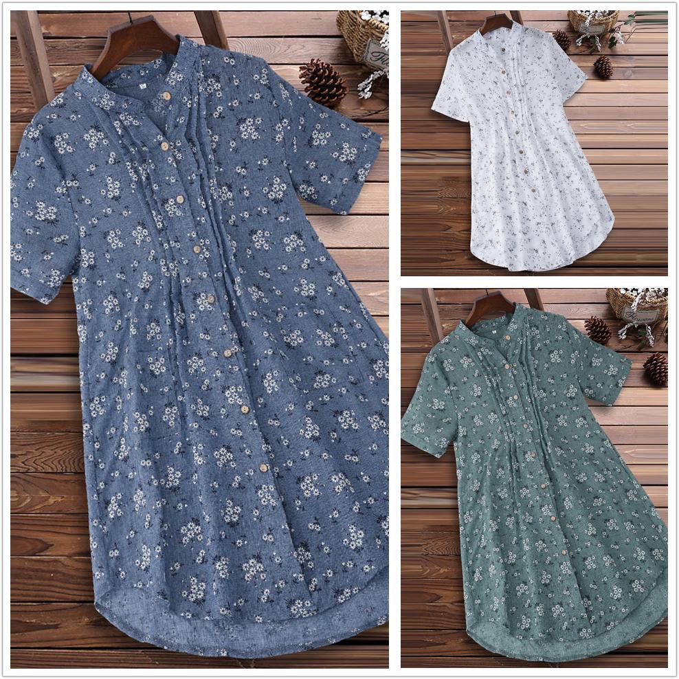 Buy Womens V-Neck Pleated Floral Print Short Sleeve Casual Tops Blouse ...
