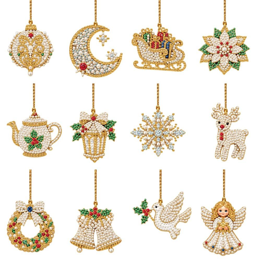 12Pcs DIY Christmas Pendants Diamond Painting Ornaments Family Craft Activity