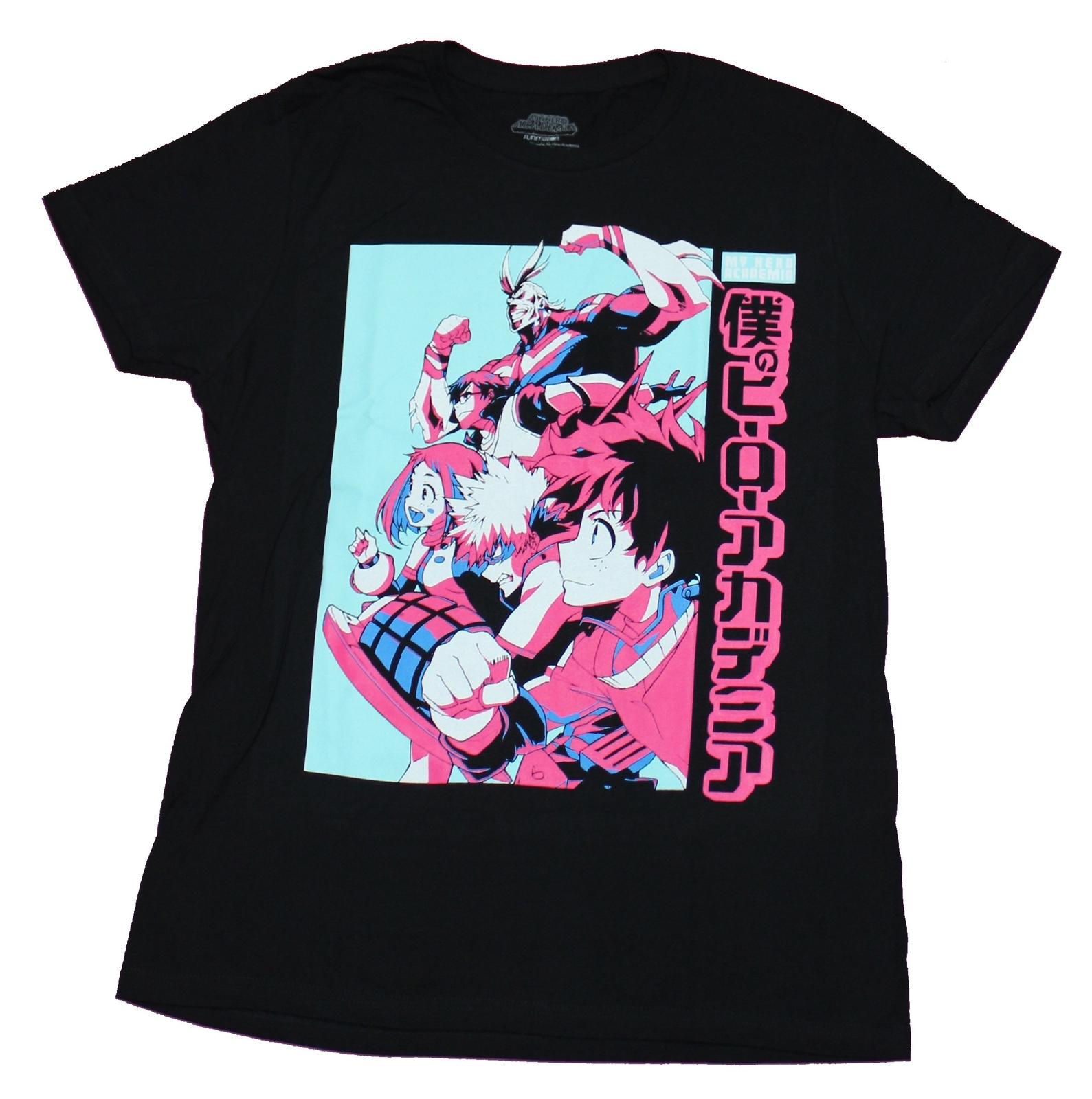 My Hero Academia Mens T-Shirt - Attacking Character Box Pink Blue Group XL