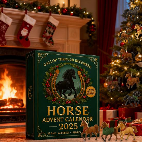 Horse Advent Calendar 2025 24 Days Christmas Countdown Calendar with 24 2D/3D Horse Ornaments Holiday Gift for Horse Lovers Collectors