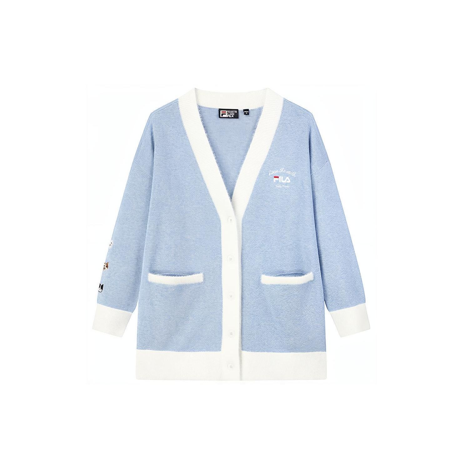 

FILA X Pepe Shimada вышитый логотип цветной блок спортивный вязаный свитер женский свитер облачно-голубой цветок-серый F11W133498F-LB XL