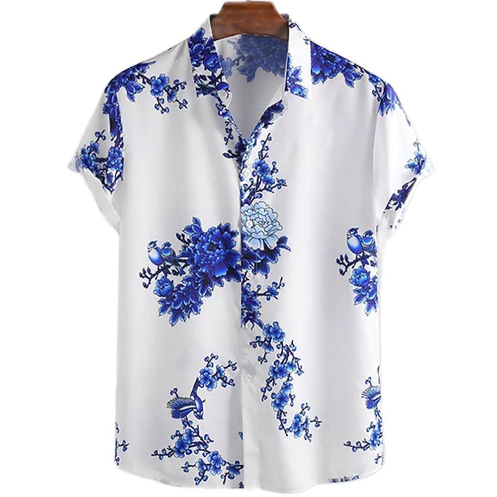Summer Men's Floral Chinese Style Shirt Short Sleeve Hawaiian Shirts For Men Plus Size Quick Dry Tops Tee Shirt