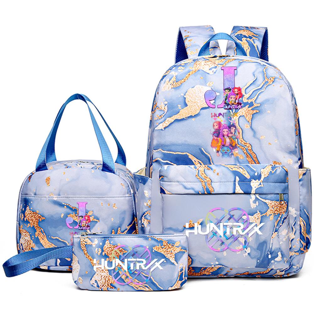 3-teiliges/Set Anime Rucksack mit englischen Buchstaben A-Z Aufdruck, Handtasche und Federmäppchen für Teenager, Schüler, Mädchen, Jungen, Kinder, Schultasche, Reisetasche