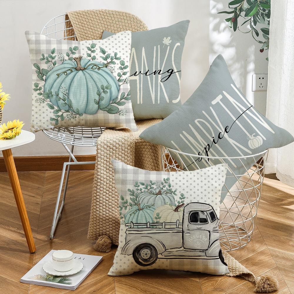 New Pumpkin Car Elements Thanksgiving Series Pillow Cases Festive Atmosphere Pillow Case Letter Print