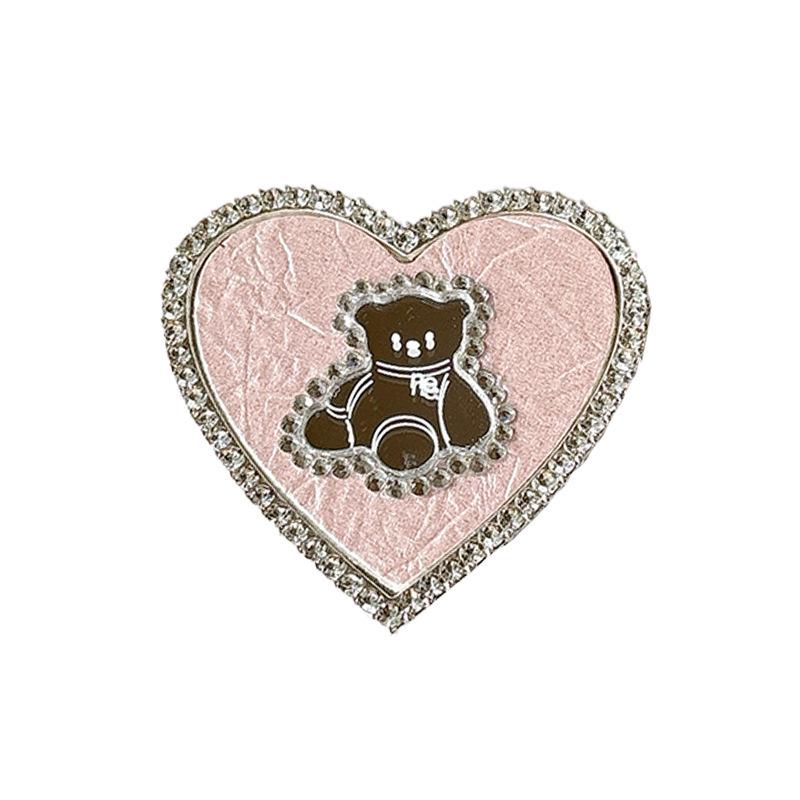 Heart-Shaped Luxury Bear Mirror Leather Phone Holder & Magnetic Ring