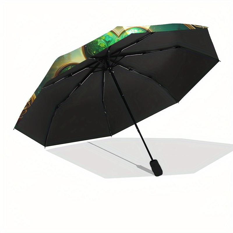Enchanted Forest Shamrock Wall Art Decor Umbrella, Cute Umbrella with Cute Design, Portable 3-Fold Compact Umbrella for Men & Women, Valentine's Day M
