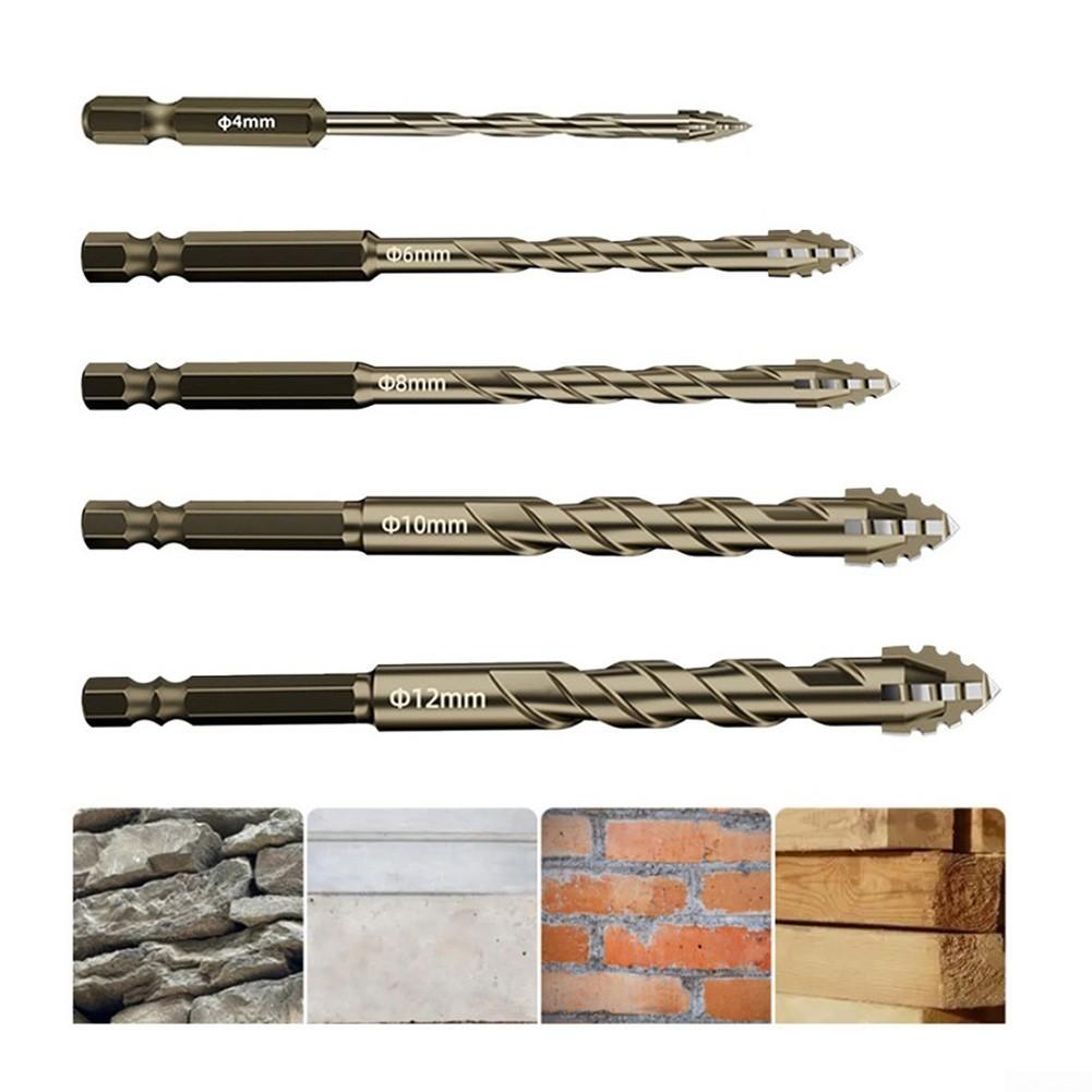 5pcs Eccentric Drill Bit,4 Edge Masonry Drill Bits Set,For Concrete Glass Brick.