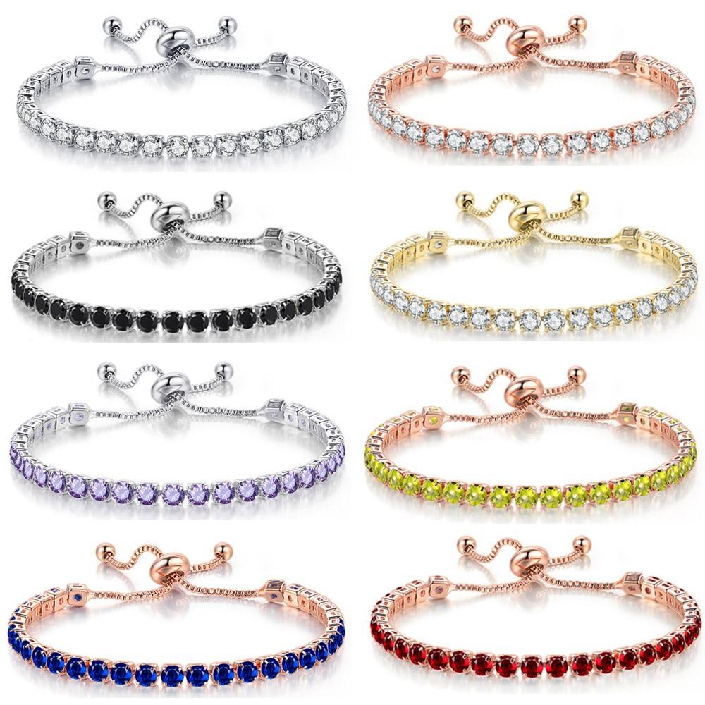 Adjustable Colorful Birthstone Tennis Bracelets for Women 4MM Crystal Bangle Girls Hand Chain Trend Jewelry Accessories H133
