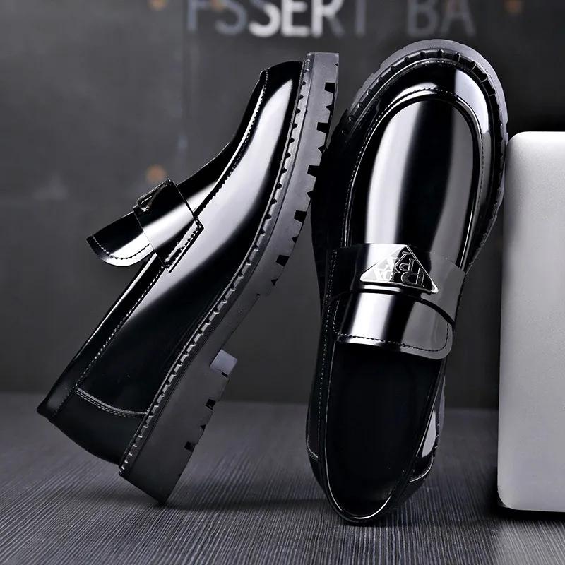 Fashion New Designer Thick Soled Men's Loafers Spring Autumn Fashion Slip-on Man Dress Shoes Male Luxury Brand Leather Shoes