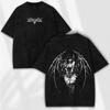 Dämonenengel Wasch-T-Shirt: Gotischer Dunkler Streetwear-Stil - Ketten & Metallflügel Artw