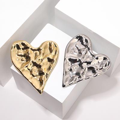 Greatera Irregular Pleated Heart Pattern Men Women Brooch Stainless Steel Corsage Niche Pin Suit Sweater Accessories Jewelry