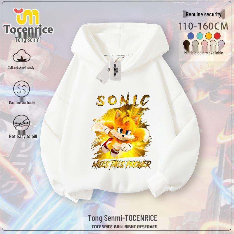 Sonic the Hedgehog Fleece-Lined Kids Hoodie - Trendy Spring/Autumn Jacket for Boys & Girls