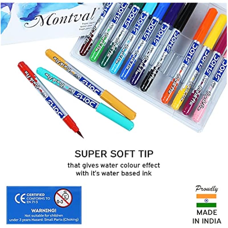 Confezione Scatola 14 Colori Penna Pennello DOMS | Punta Super Morbida Con Colori Brillanti | Inchiostro a Base d'Acqua Che Offre Effetto Acquerello