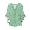 Women's Summer Tops V Neck Three-quarter Sleeves Floral Print Flowing Ruffle Sleeves Half-button Shirt