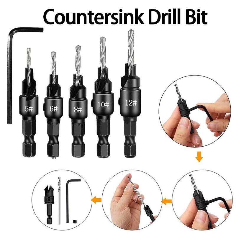 #5 #6 #8 #10 #12 Countersink Drill Bit Drill Pilot Hole Hexagonal Shank Screw Electric Drill Drilling Tool