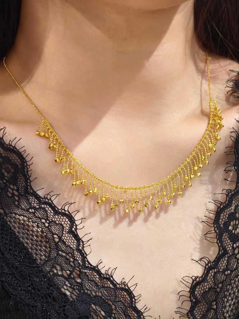 Women's Gold-Plated Sterling Silver Tassel Bead Necklace with Italian Craftsmanship