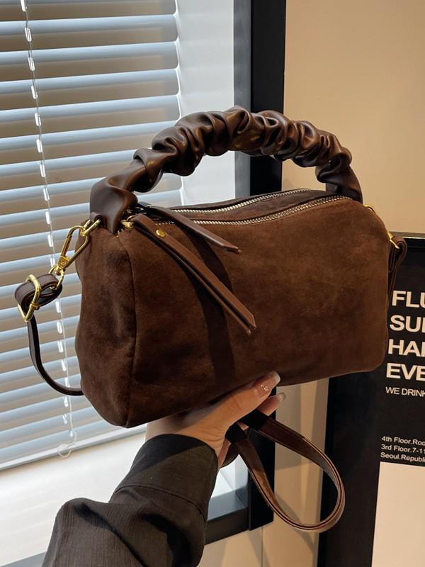 Borsa a tracolla/spalla in camoscio arricciato minimalista retrò Inverno 2025