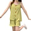 2026 Summer Cloud Cotton Pajama Set with Built-in Bra for Women - Princess Style Camisole & Round Neck Sweet Homewear