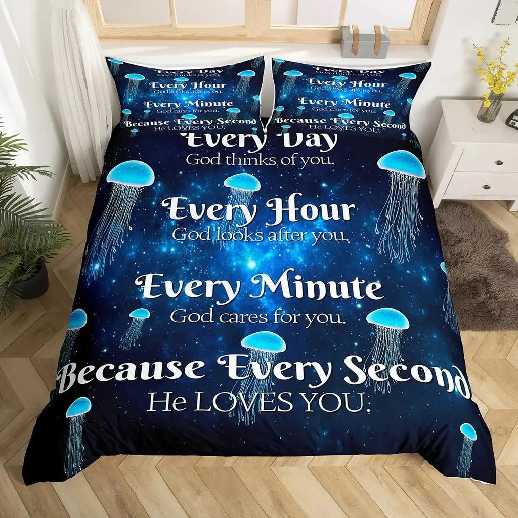 Heilende Bettbezug-Set Sternenhimmel Galaxie Schmetterling Inspirierende Gedanken Gebete Bettwäsche-Sets, Positive Energie Bettdeckenbezug