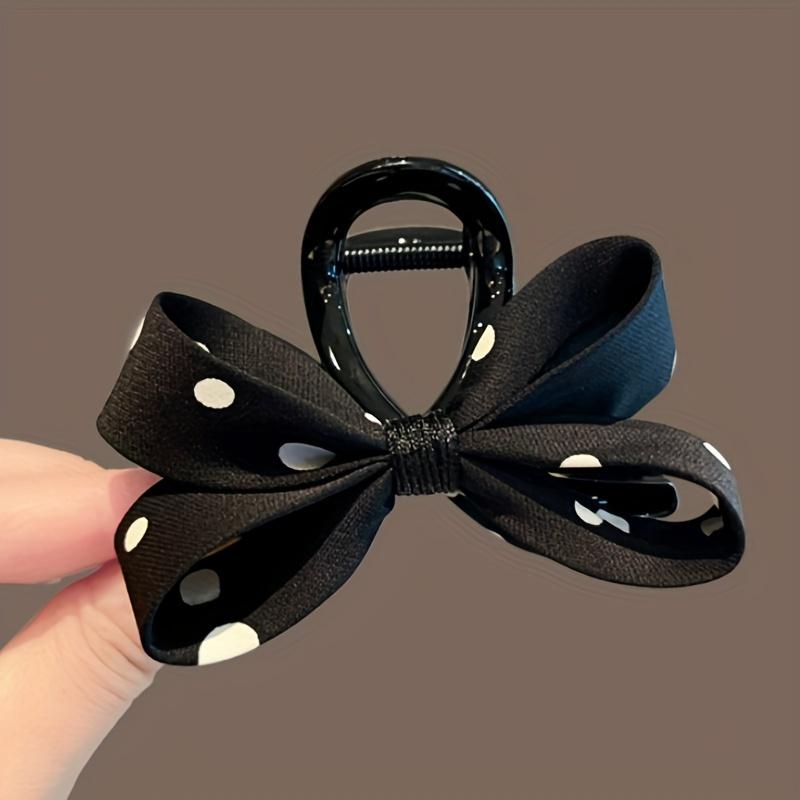 

1PC Fabric Black and White Contrasting Color Polka Dot Grab Clip, New Exquisite Bow Shark Clip Hairpin Woman, Suitable for Dating and Daily Wear