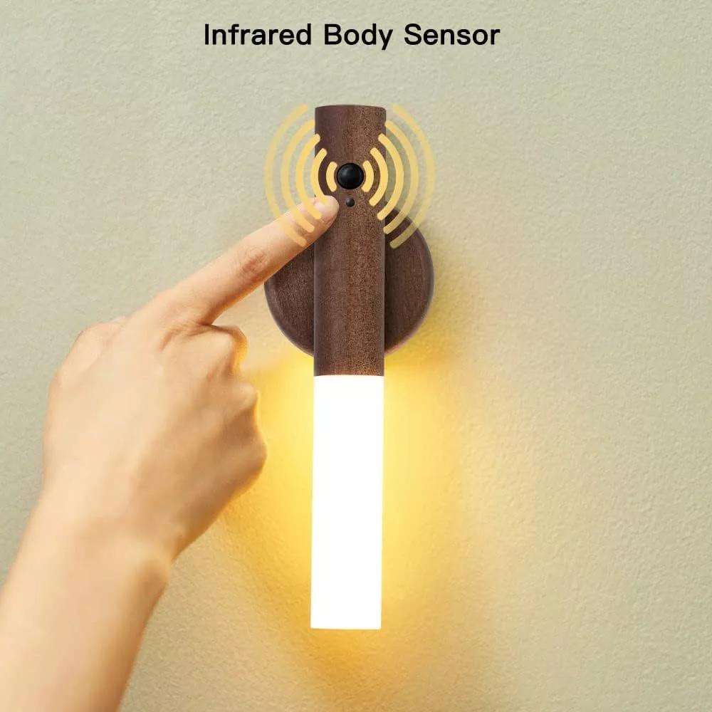 Auto LED Night Light Magnetic Wooden Multifunctional Smart Motion Sensor USB Rechargeable TYPE-C Wireless Closet Wardrobe Lamp