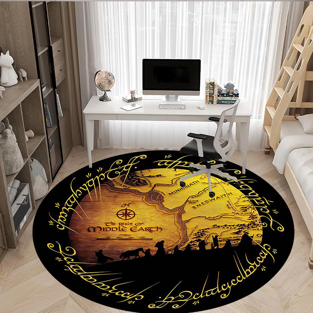 1pc Fantasy Warriors Adventure Round Rug Flannel Fun Playful Design Living Room Bedroom Floor Mat Home Decoration Kids Room Carpet Y82822