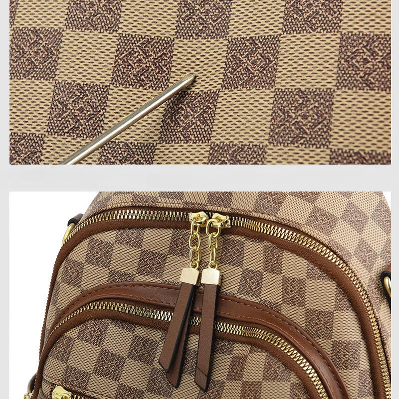 Avancerad Schackrutig Ryggsäck för Kvinnors Vårresor Ryggsäck med Multifunktionell Texturerad Kvinnors Bokväska Mode Ryggsäck för Flickor