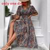 Abito Lungo Floreale Bohemien a Vita Alta per Vacanze e Uso Casual