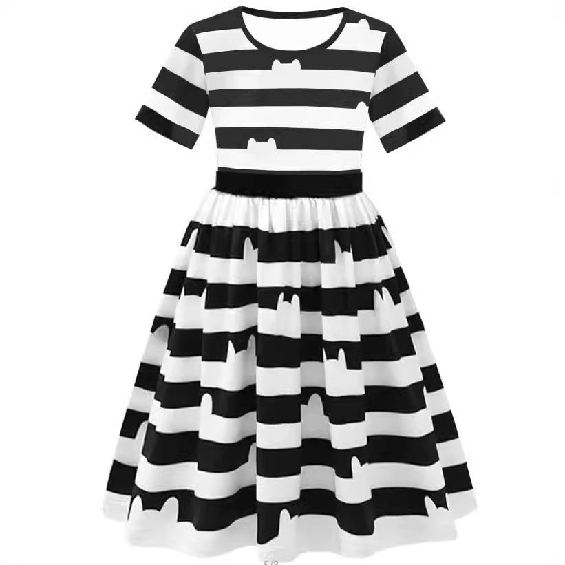 Gabby Dollhouse Cartone Animato Bambini Maglietta a Righe Bianche e Nere+Gonna+Borsa Set Bambini Carnevale Costumi Gabby Cats Feste 8 Anni