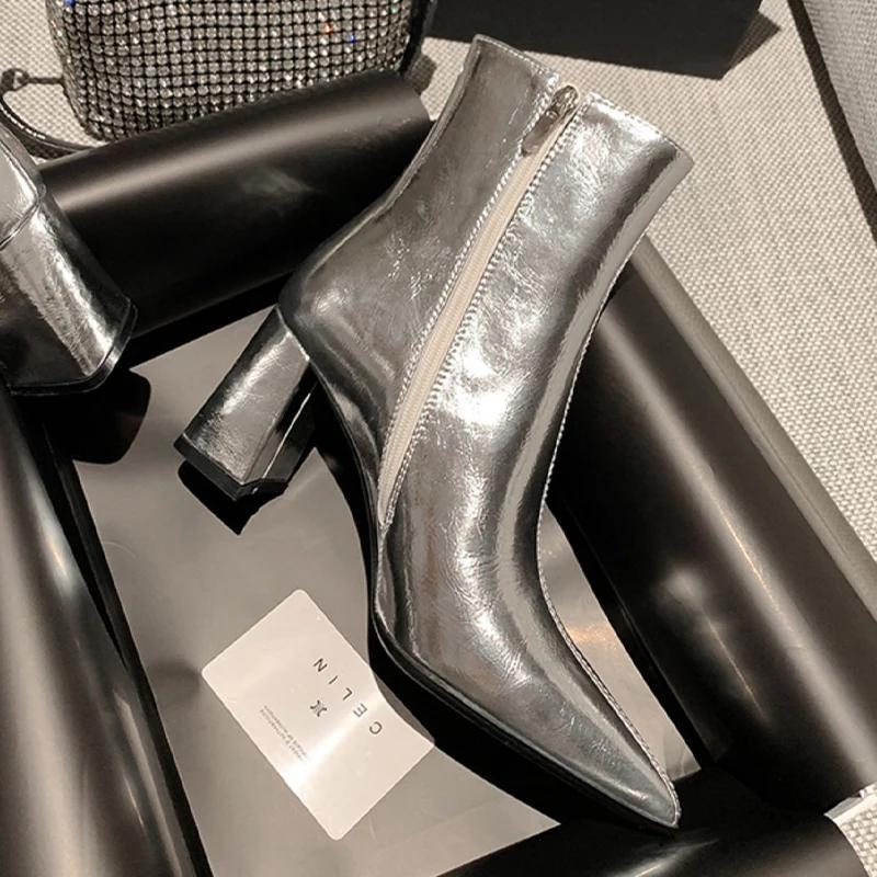 Tocuri înalte glezna cizme femei sexy vârful ascuțit pantofi groși la modă tocuri de iarnă tendință de lux rochie nouă femeie zăpadă scurtă cizme