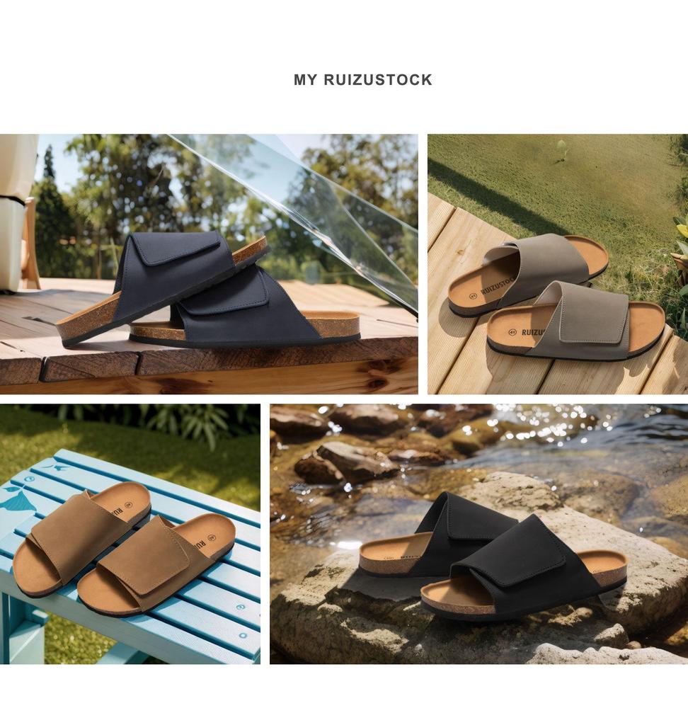 Ruizu Herren-Kork-Hausschuhe: Trendige Strand-Flip-Flops aus mattiertem Leder für Studenten