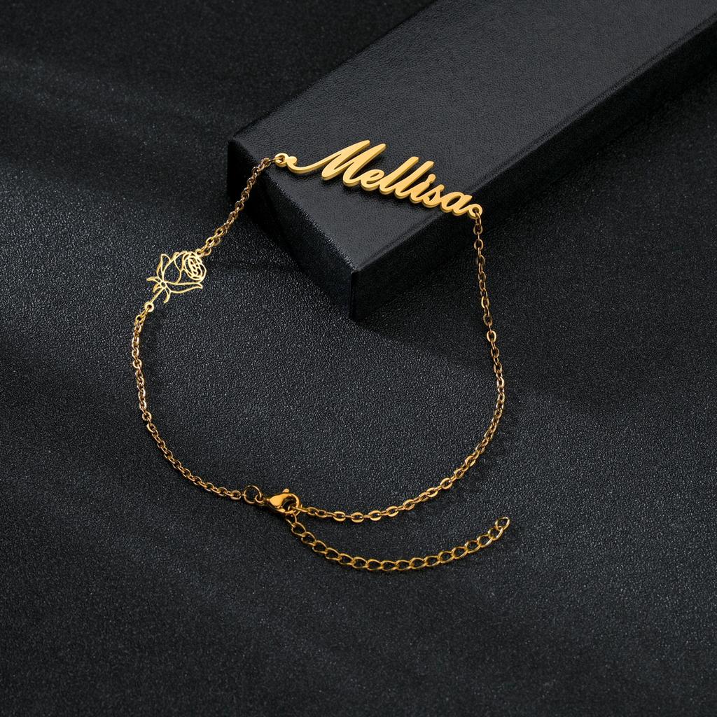 Atoztide Personalized Custom Name Crown Heart Bracelet Thick Chain for Women Stainless Steel Zircon Flower Bangle Jewelry Gift